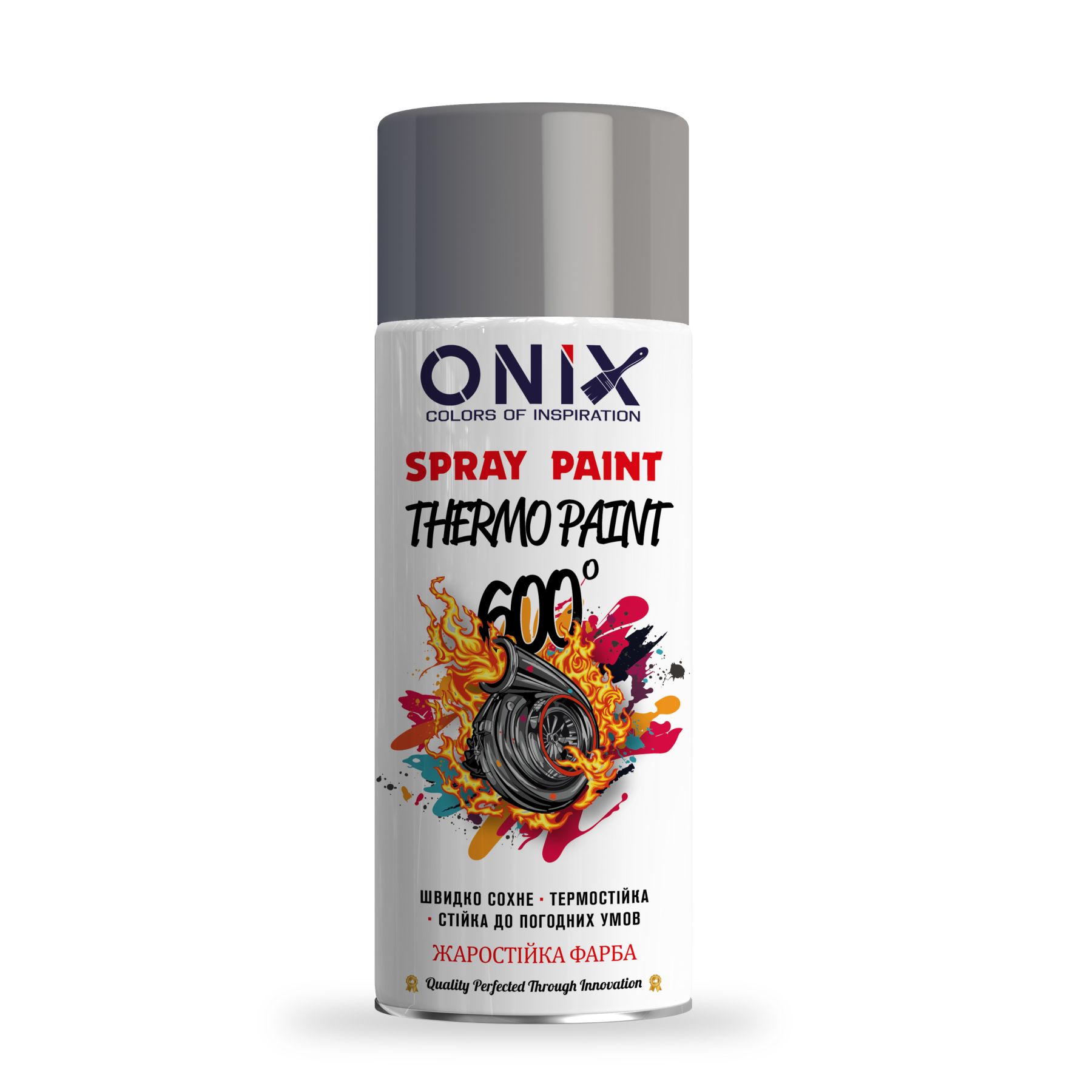 Фарба жаростійка 600° Сіра глянцева RAL 9022 ONIX SILVER GREY 400 мл